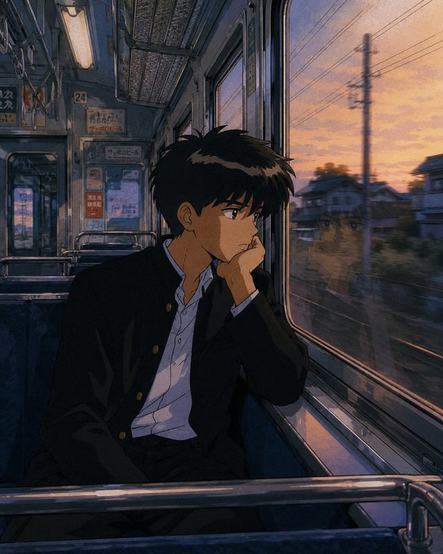 A nostalgic 1980s–1990s Japanese anime cinematic illustration, highly detailed hand-painted backgrou