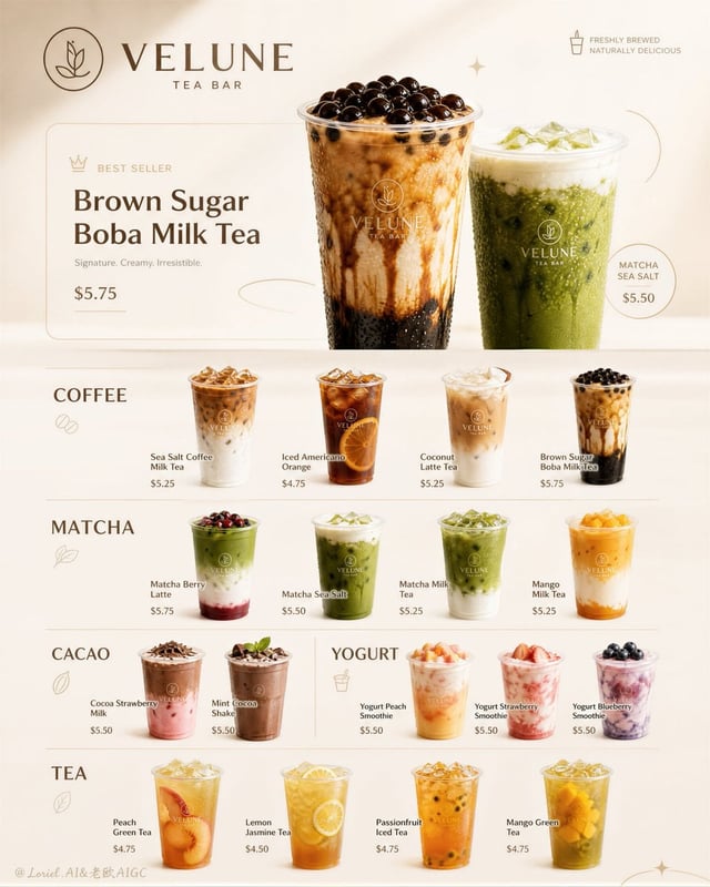 Create an ultra-premium ice cream campaign menu poster for a self-created modern dessert brand calle