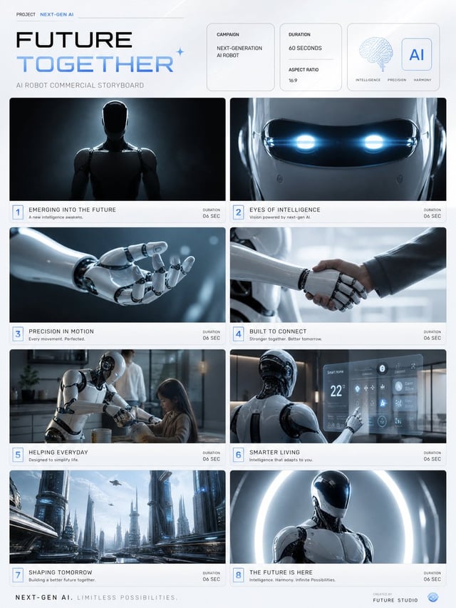 TITLE: Futuristic AI Robot Commercial Storyboard