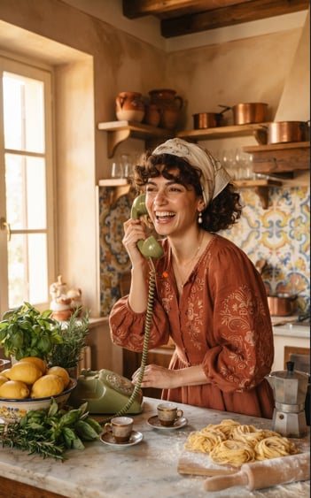 Create a beautiful young Italian woman with olive-fair skin, warm brown eyes, and curly dark bob hai