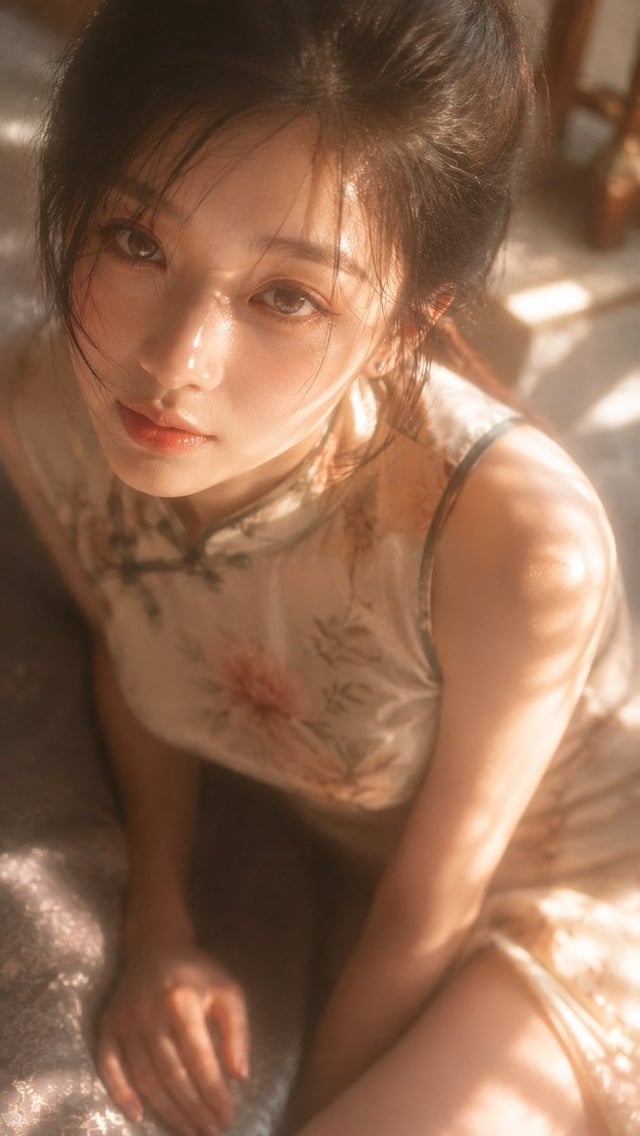 soft lighting, cinematic light and shadow, close-up shot, high-angle view.
