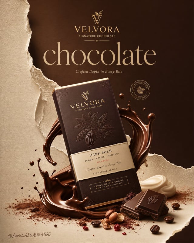 Create the second poster in the same ultra-premium chocolate campaign series for the fictional luxur
