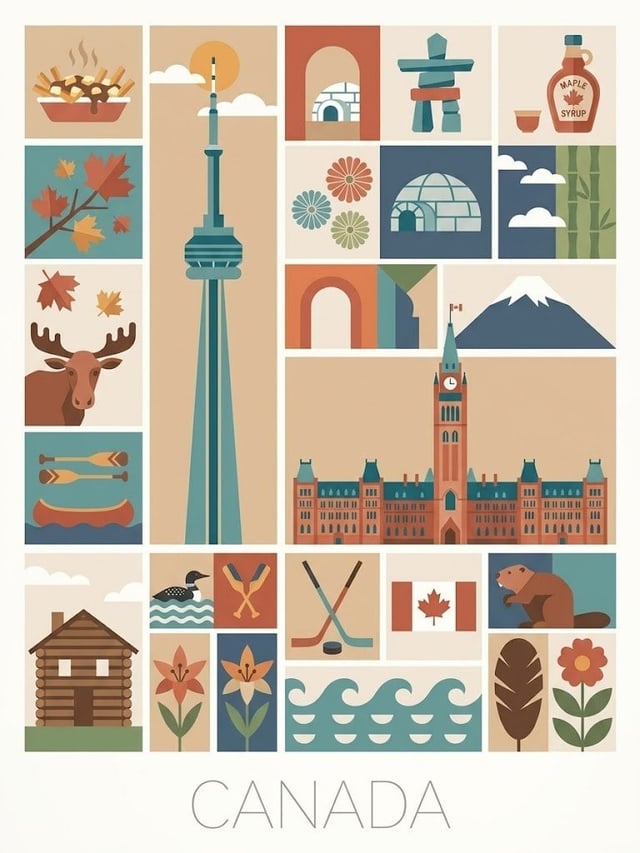 Create a square vintage travel poster of [Country Or Place] in a flat vector, mid-century modern sty