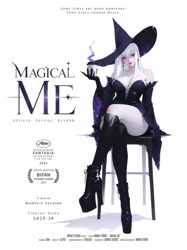 a movie poster layout for "[Title]" with an expansive white background acting as negative space, fea