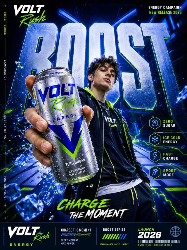 Create a vertical 3:4 commercial campaign poster for a fictional [Product Category] brand.