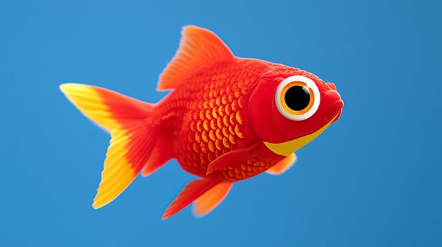 Super macro close-up of goldfish eye with vivid red orange yellow gold colours, goldfish scales shim