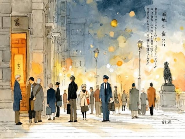 Create a cinematic watercolor illustration of [Location Setting] during [Time Of Day Weather], featu