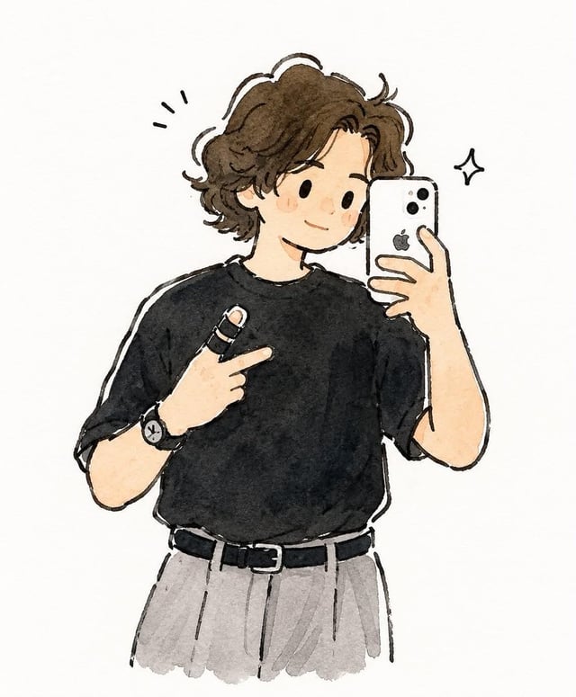 Transform the uploaded selfie into a charming hand-painted watercolor anime illustration while prese