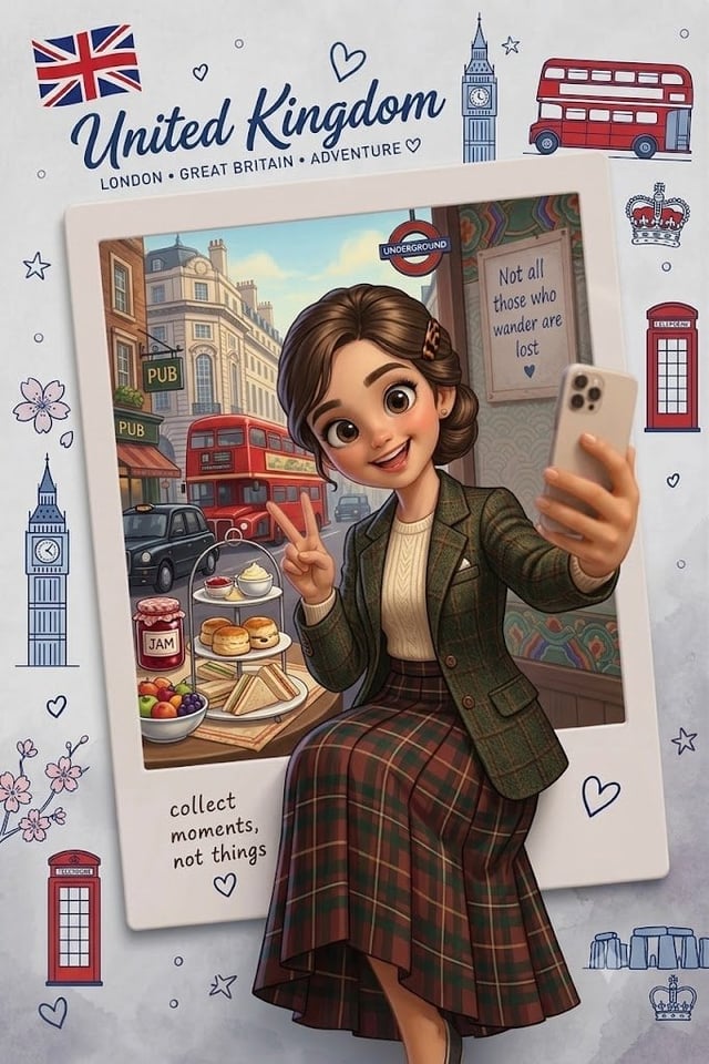 Create a cute 3D animated travel-themed Polaroid illustration of a character [Appearance] wearing [O