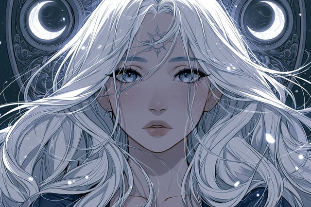 Dark shoujo anime style, [Subject] with delicate features, emotional expression, flowing hair, symbo