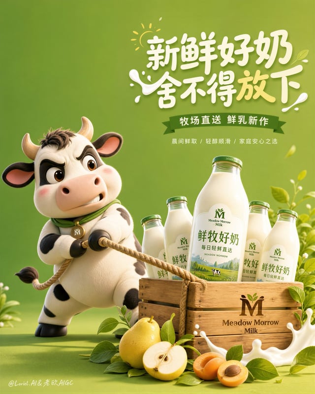 Create a premium flagship Amazon-style hero sales poster for a self-created fresh milk brand, strict