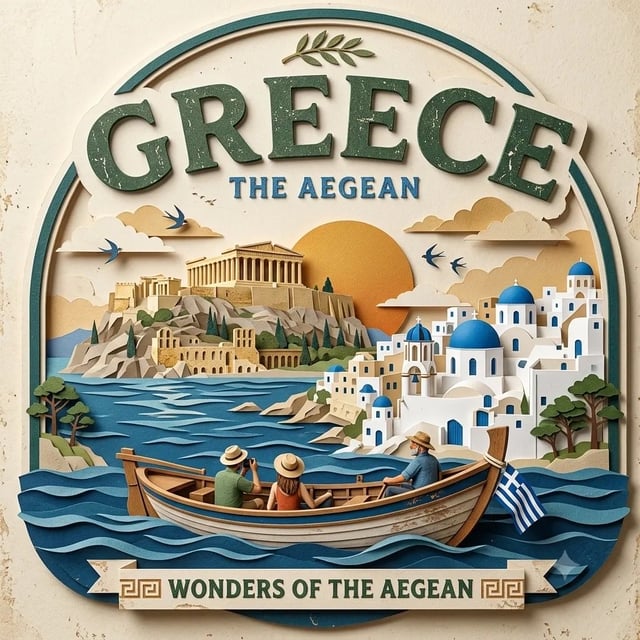Create a premium collectible vintage travel poster badge for [Destination], researched and rendered 