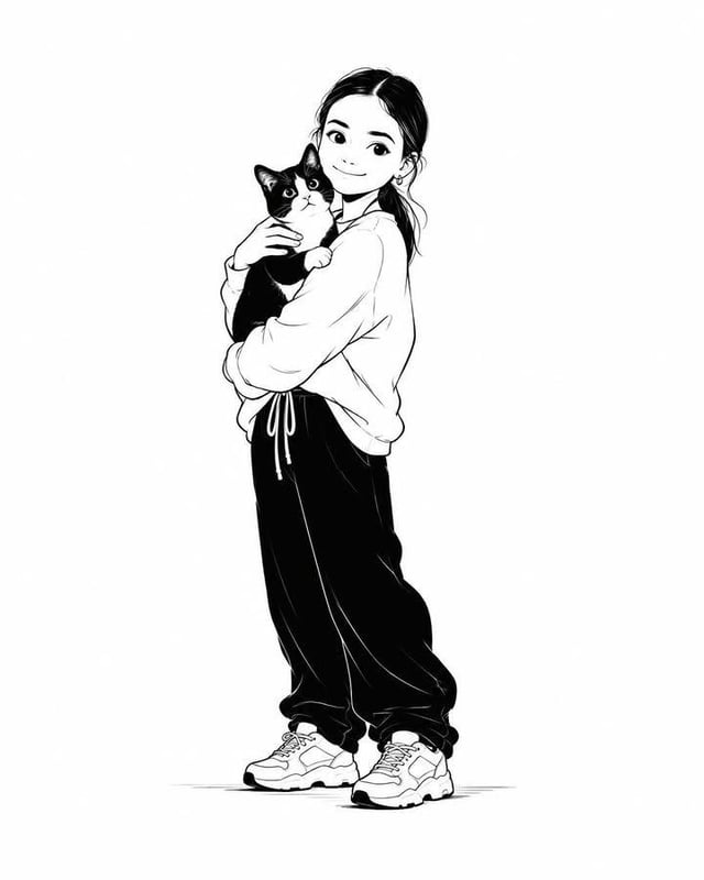 Minimalistic black and white editorial illustration of a character from an attached photo on a pure 