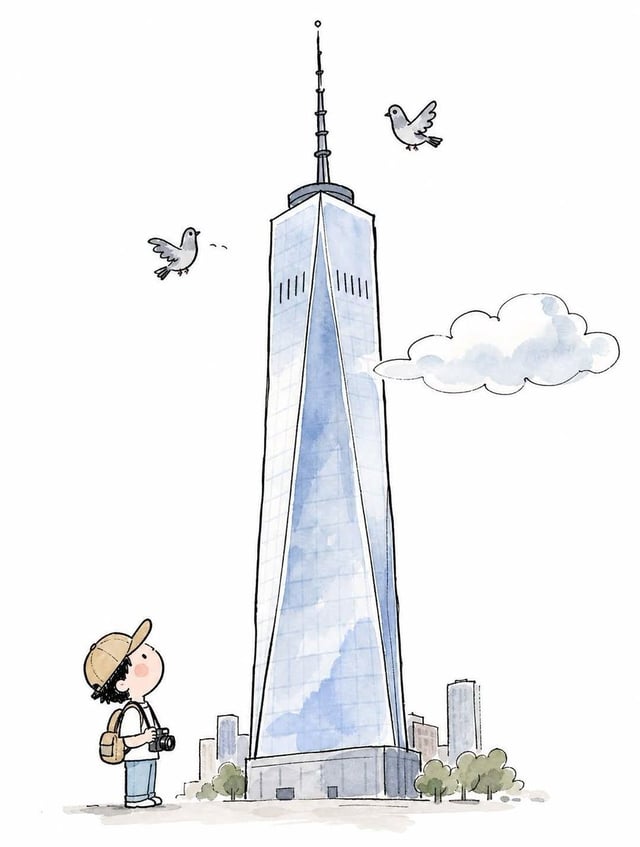 A minimalist hand-drawn doodle illustration of [ICONIC LANDMARK] rising tall and slightly crooked in