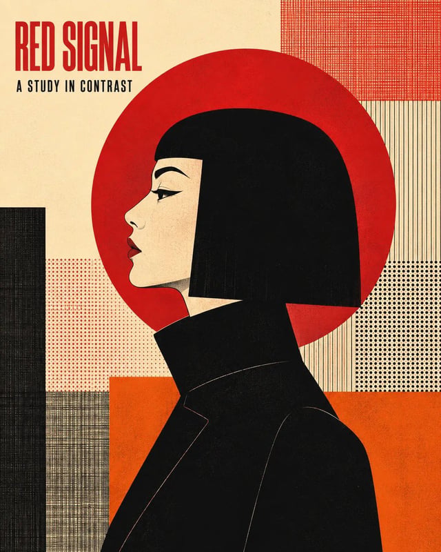 Editorial poster featuring [CHARACTER] in strict left-facing profile, cropped from mid-torso, with [
