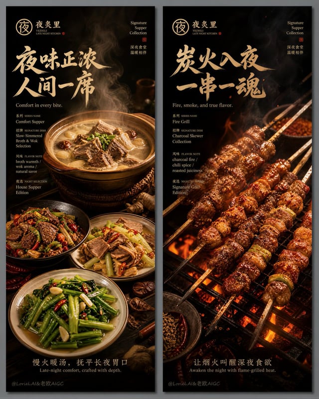 Create a world-class premium Chinese late-night dining campaign poster for a self-created brand call