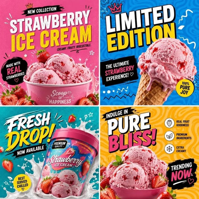 Create a bold, colorful 1:1 social media campaign grid for "[Product Name]" using the uploaded refer