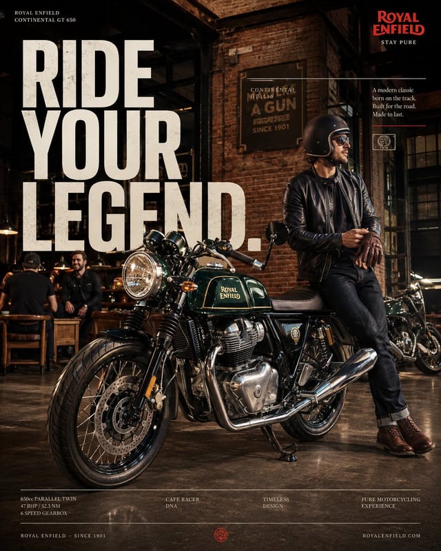 Create an ultra-premium Instagram social media campaign poster for the Royal Enfield Continental GT 