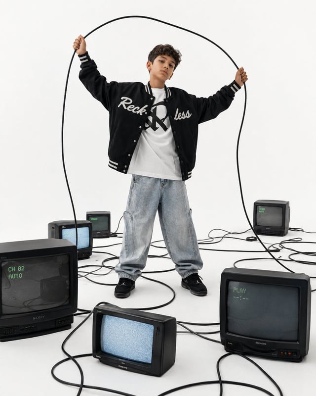 A premium editorial fashion campaign photographed in a seamless white cyclorama studio with a clean 