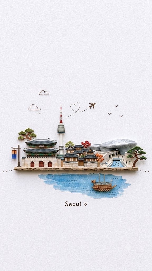 Create a charming 3D miniature paper-craft illustration of [City], set against a textured off-white 