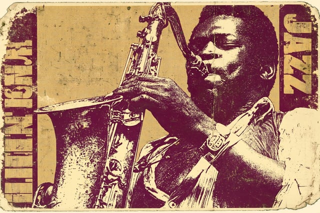 A lithograph poster of a [Subject], printed in vintage [Color1] and [Color2] inks with posterized sh