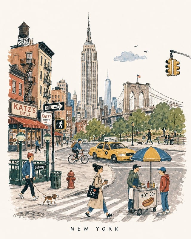 Create a charming vertical 4:5 mid-century travel picture-book illustration of [Destination], inspir