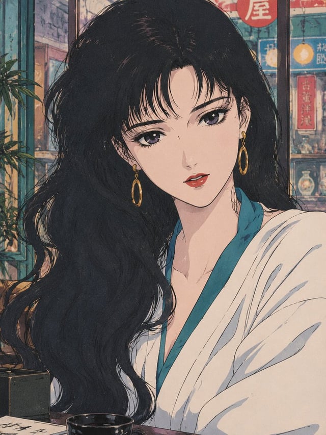 画幅比例：3:4。复古少女漫画彩色插画，接近1980至1990年代传统赛璐璐动画与旧式漫画彩页的优雅梦幻气质；采用闭合但略带手绘感的深色线稿、平面固有色和1至2层清晰硬边阴影，局部仅保留小范围腮红与高