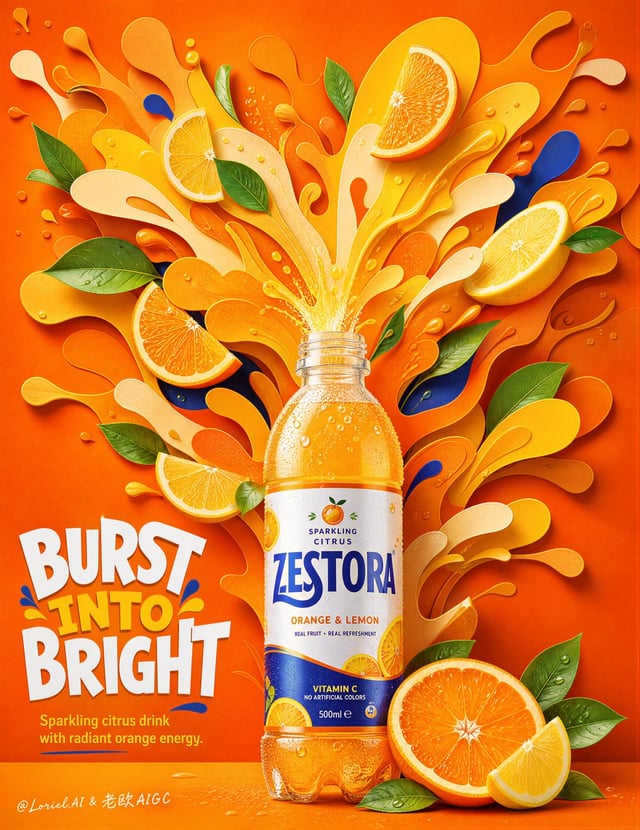 Create an ultra-premium commercial poster for an original beverage brand called ZESTORA, designed as