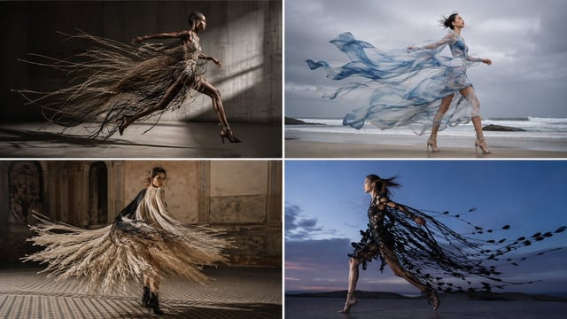2x2 grid, 16:9, ai picks subjects input = [ [Theme] / [Model] / [Setting Context] / [Capture Medium]