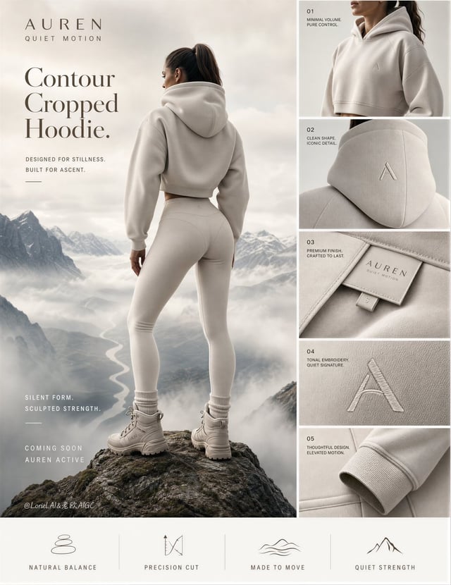 Create an ultra-premium launch campaign key visual for an original luxury activewear brand called AU