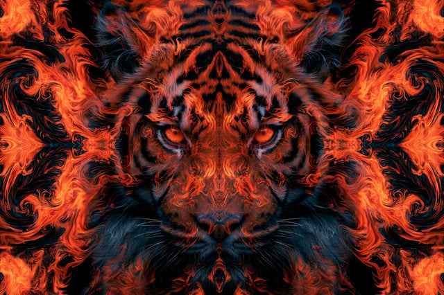 [Subject] transformed into a Kaleidoscopic Fractal Fusion, with intricate symmetrical patterns that 