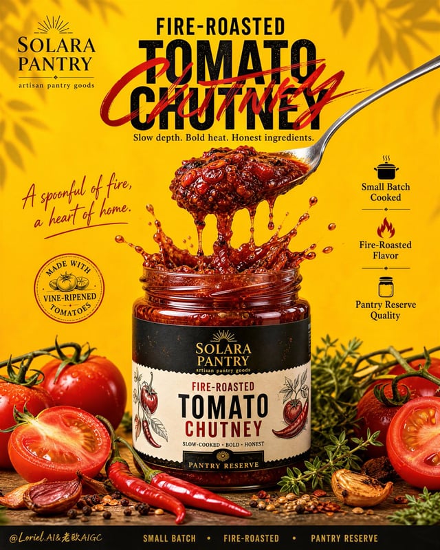 Create a high-impact premium packaged-food advertising poster for an original artisanal condiment br