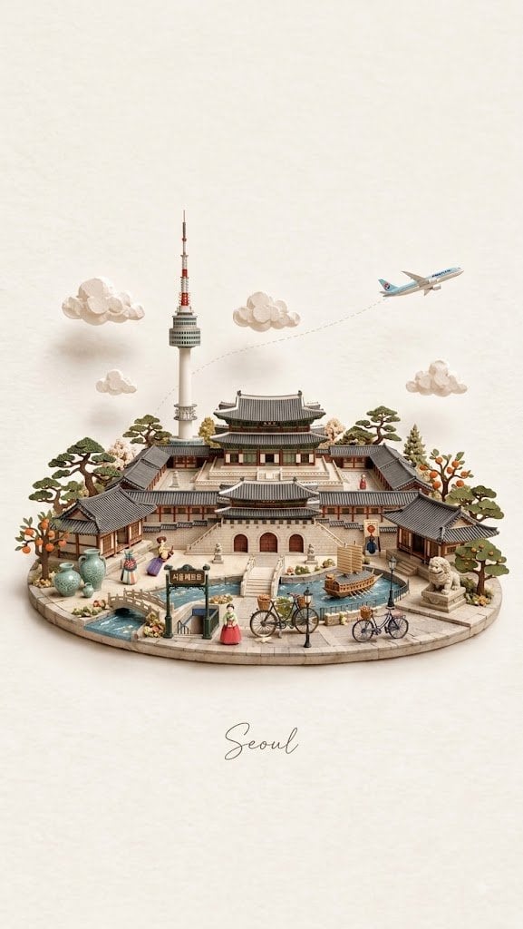 Create a charming miniature 3D papercraft and clay-diorama illustration of [City Place] on a warm of