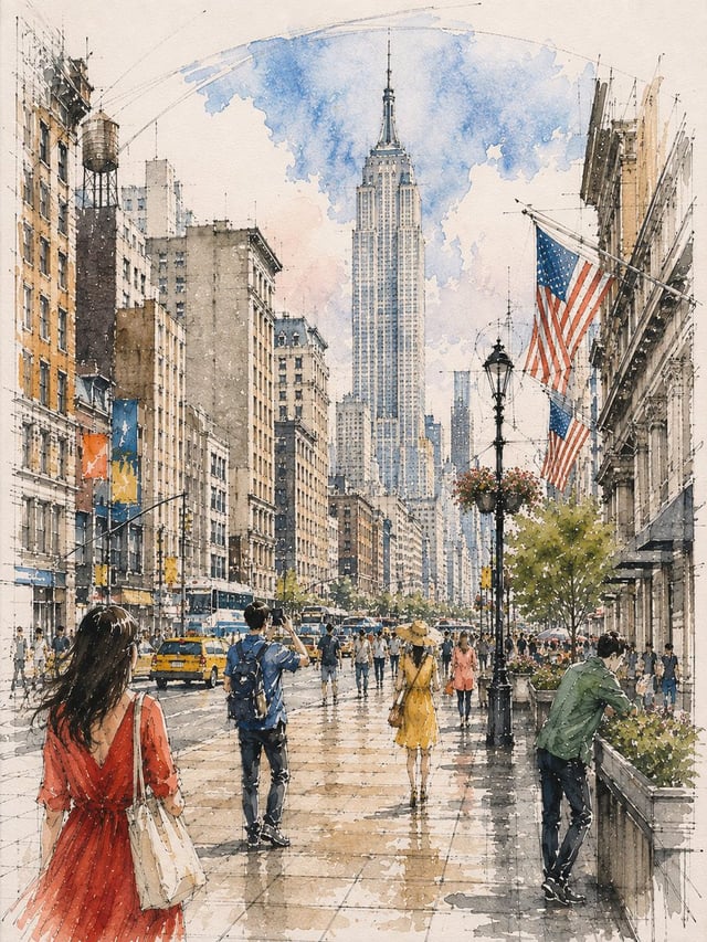 Loose watercolor and pen sketch inside [Location Subject], seen from [Viewpoint] toward [Architectur