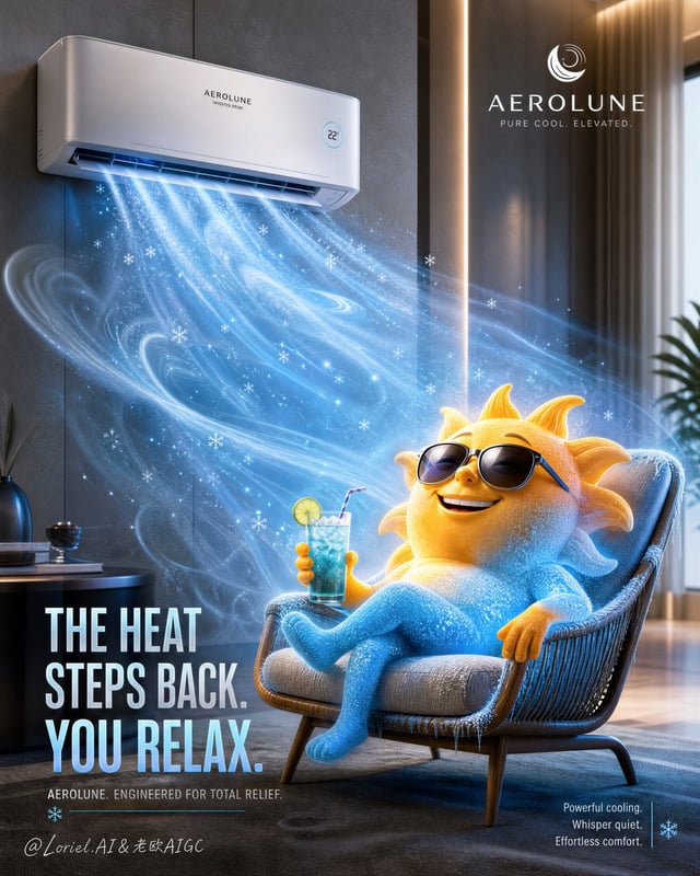 Create an ultra-premium advertising poster for a fictional luxury air-conditioner brand called AEROL