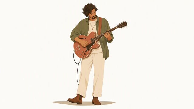 Full-body minimalist illustration of [Person], simplified proportions, clean flowing outlines, restr