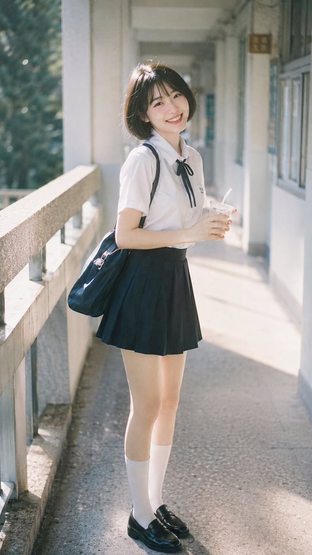 Japanese film style, subtle highlight overflow on the face, Taiwanese girl, short hair, slight freck