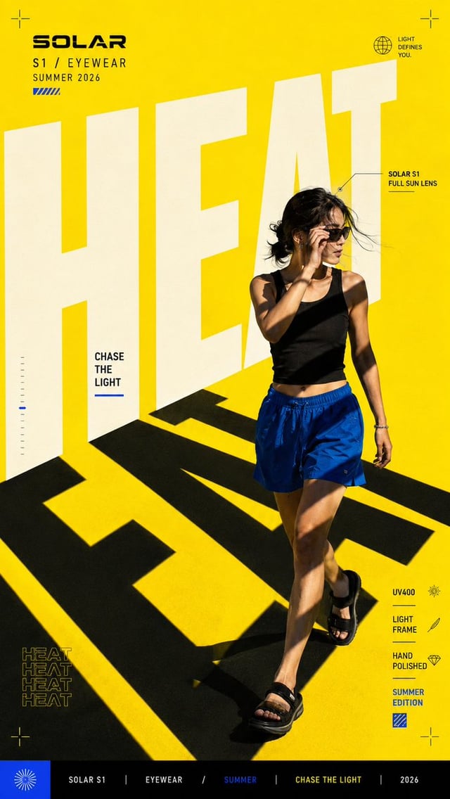 Create a bold editorial campaign poster where oversized typography actively shapes the visual concep
