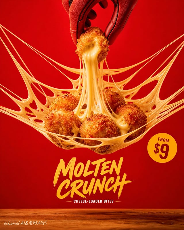 Create a flagship commercial food poster for an original snack brand named "MELT VAULT", merging Orb