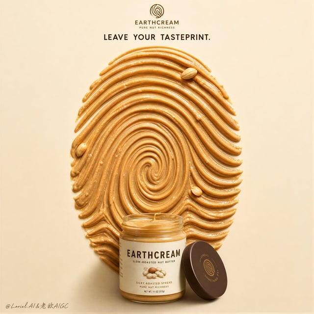 Create a flagship commercial advertising poster for an original nut butter brand named "EARTHCREAM",