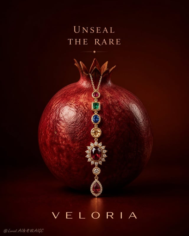 Create a luxury flagship advertising poster for an original fine-jewelry brand named "VELCARA". Pres