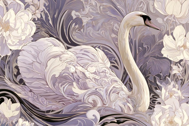 An Art Nouveau Floral Symphony depiction of [Subject], adorned with intricate botanical motifs and f