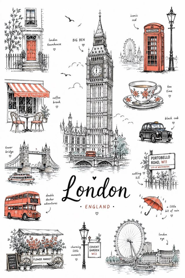 Create a charming minimalist hand-drawn illustration poster of [CITY], inspired by modern European t