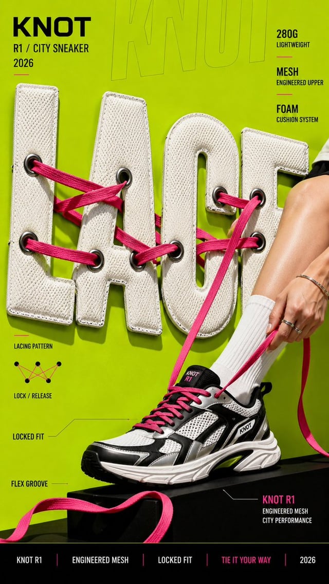 Create a bold editorial campaign poster where oversized typography is made from a real physical mate