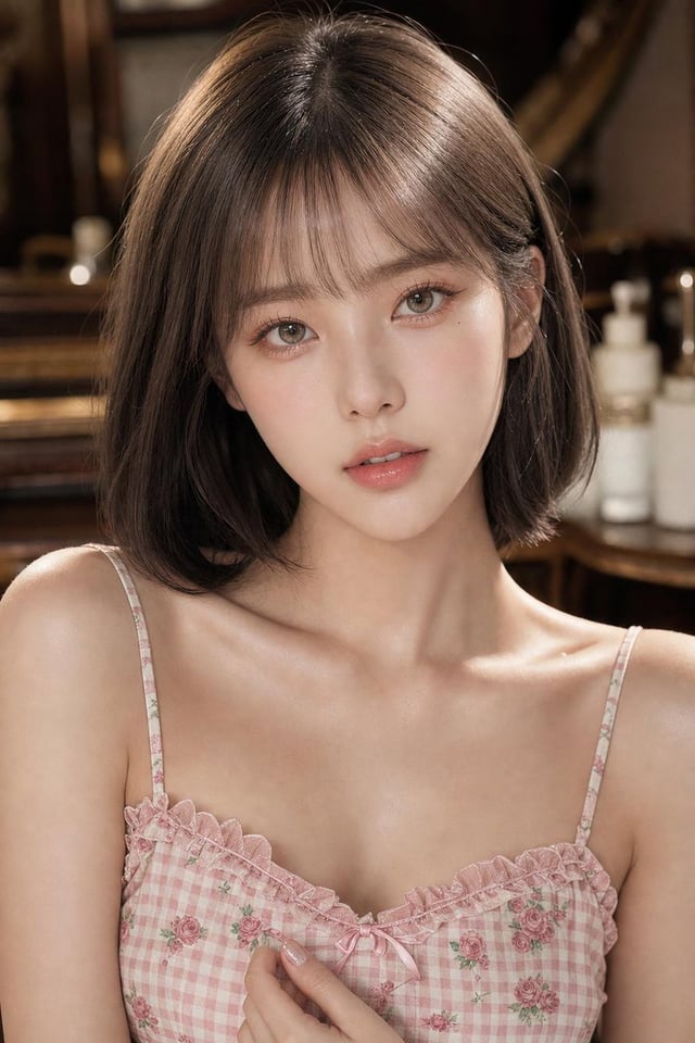 Create a highly photorealistic, youthful East Asian beauty portrait of an adult woman, captured in a