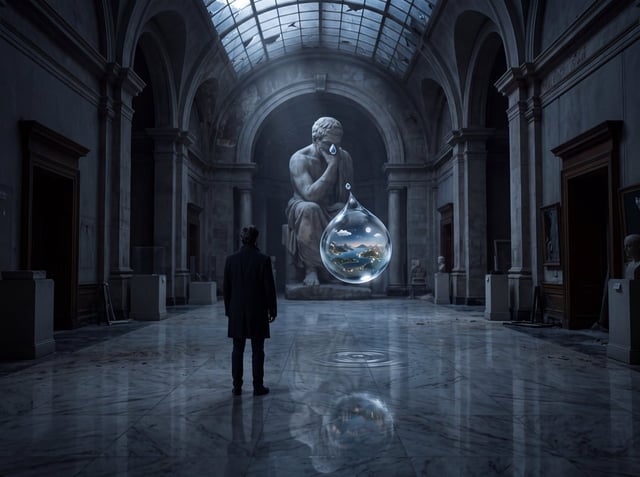 Create an extraordinarily detailed, photorealistic cinematic image of a solitary human figure standi