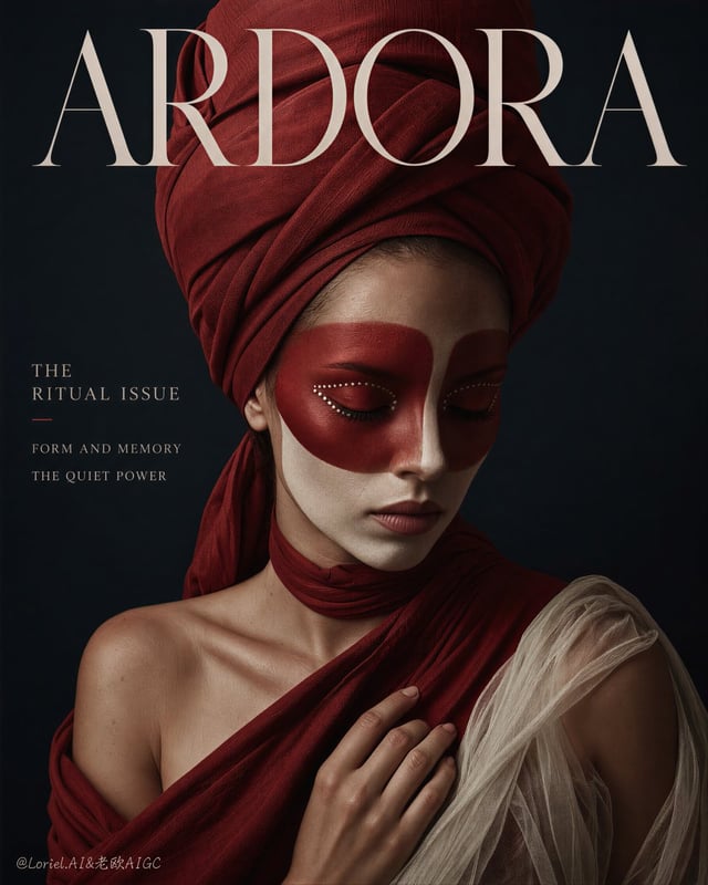 Create a Cannes-level flagship editorial cover poster for an original avant-garde couture beauty hou