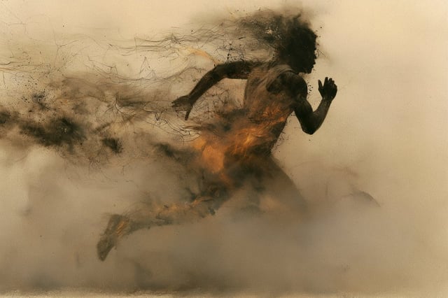A Foggy Futurist Dynamism depiction of [Subject], with fragmented forms and lines of force emerging 
