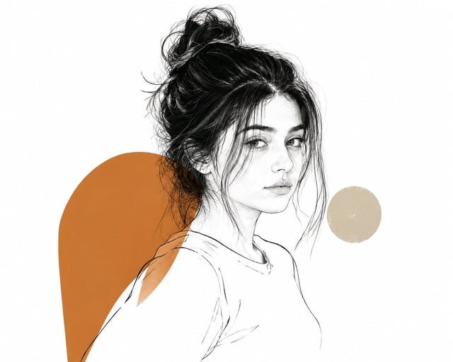 Elegant editorial illustration of a [Subject], combining delicate contour drawing with one or two bo