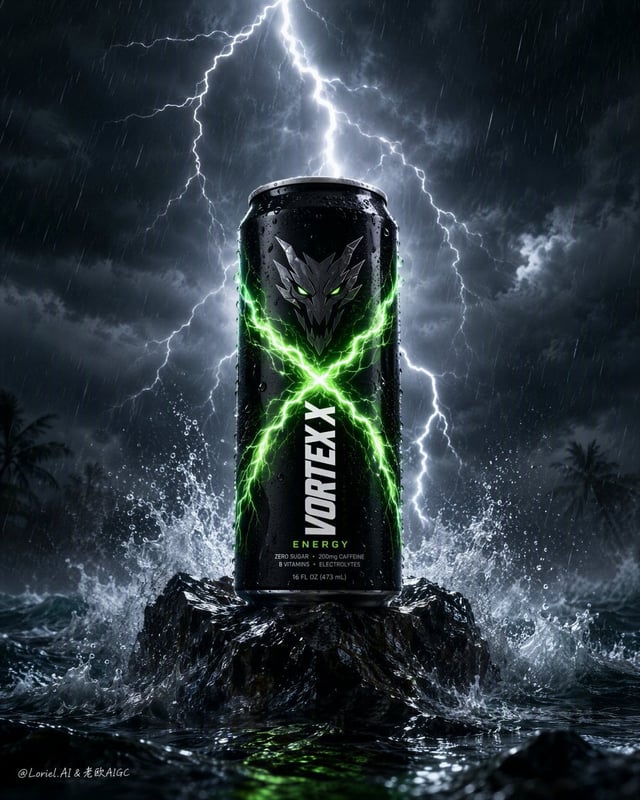 Create a premium commercial hero poster for an original electric energy drink brand named "VOLTERRA"